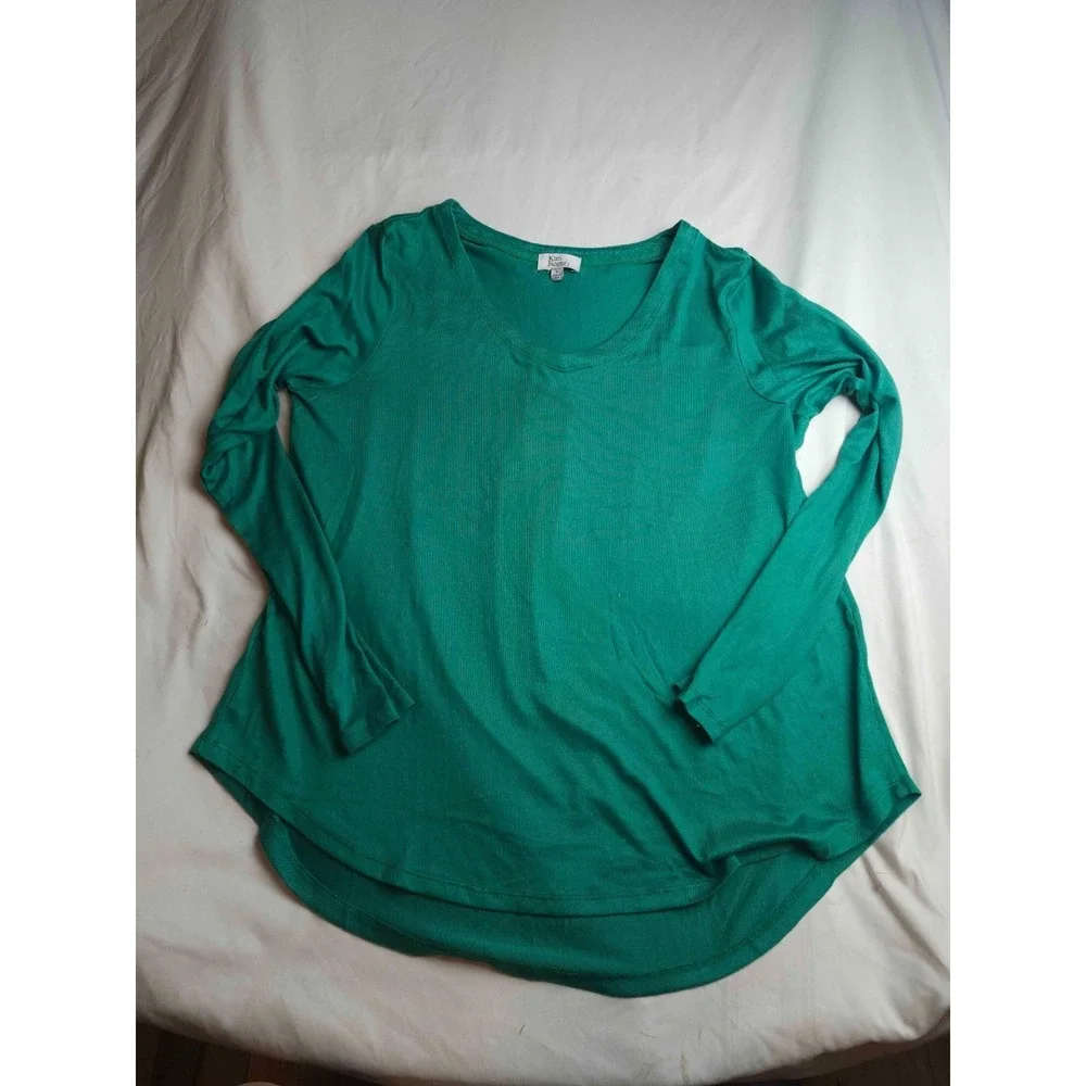 Kim Rogers Intimates Pajama Top Women L Green Knit Soft Cozy Stretch Lightweight